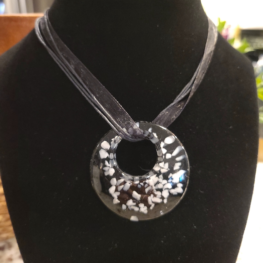 Black and White Glass Pendant Necklace